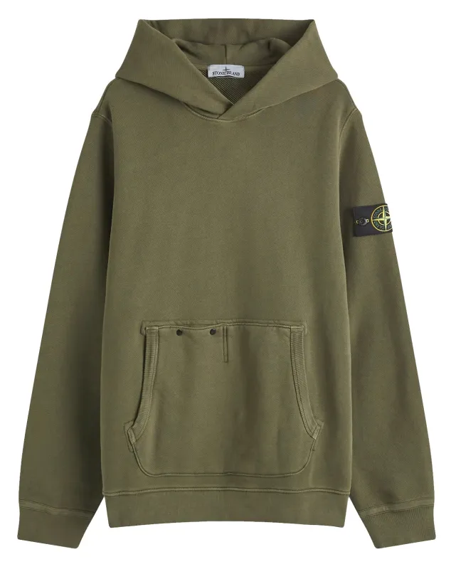 Stone Island 61041 Organic Cotton Diagonal Fleece 'Old' Effect Hoodie sold by Dynamite Terrace Menswear