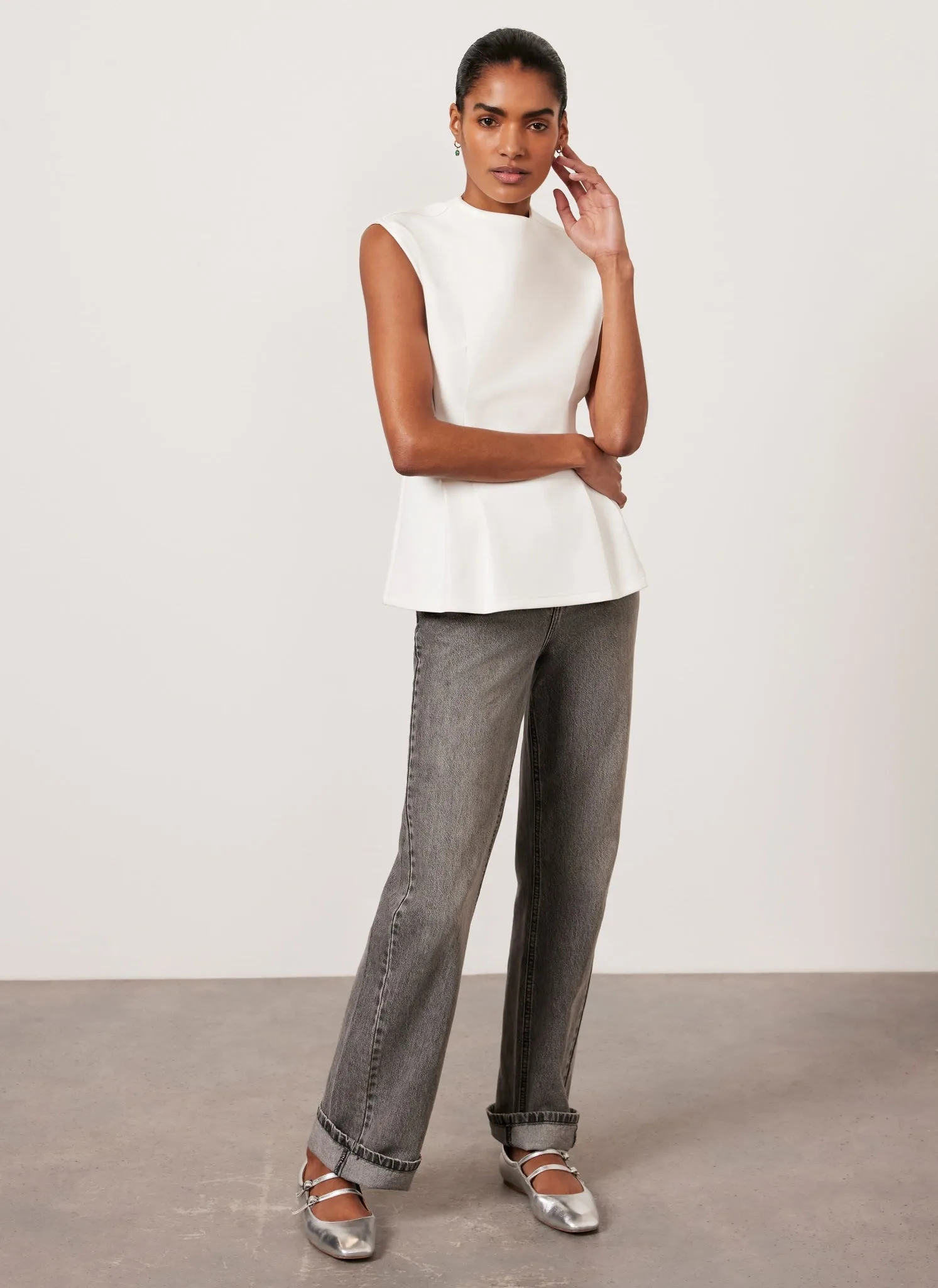 White Cotton Blend Seam T-Shirt sold by Mint Velvet product image thumbnail 2