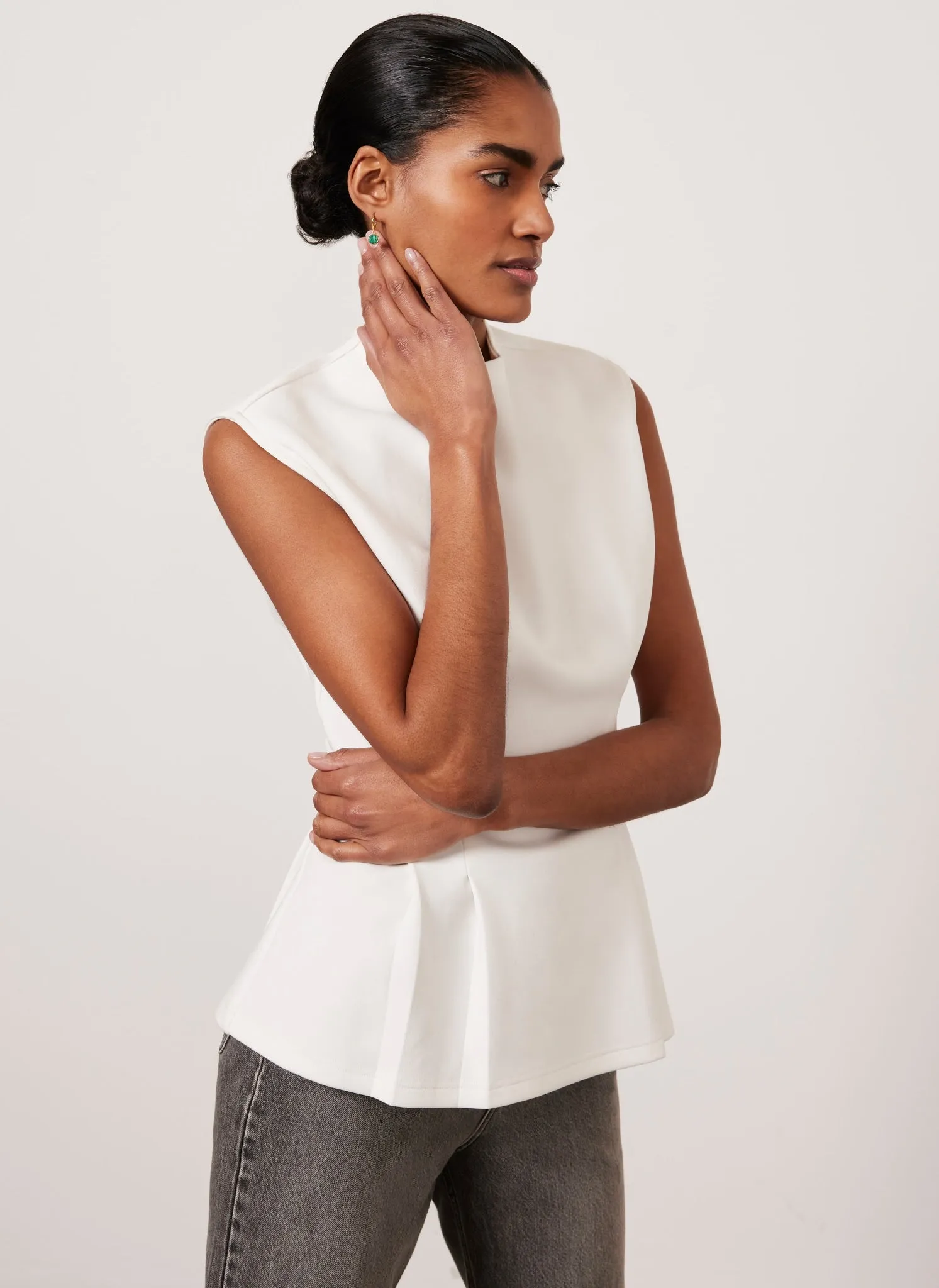 White Cotton Blend Seam T-Shirt sold by Mint Velvet product image thumbnail 3