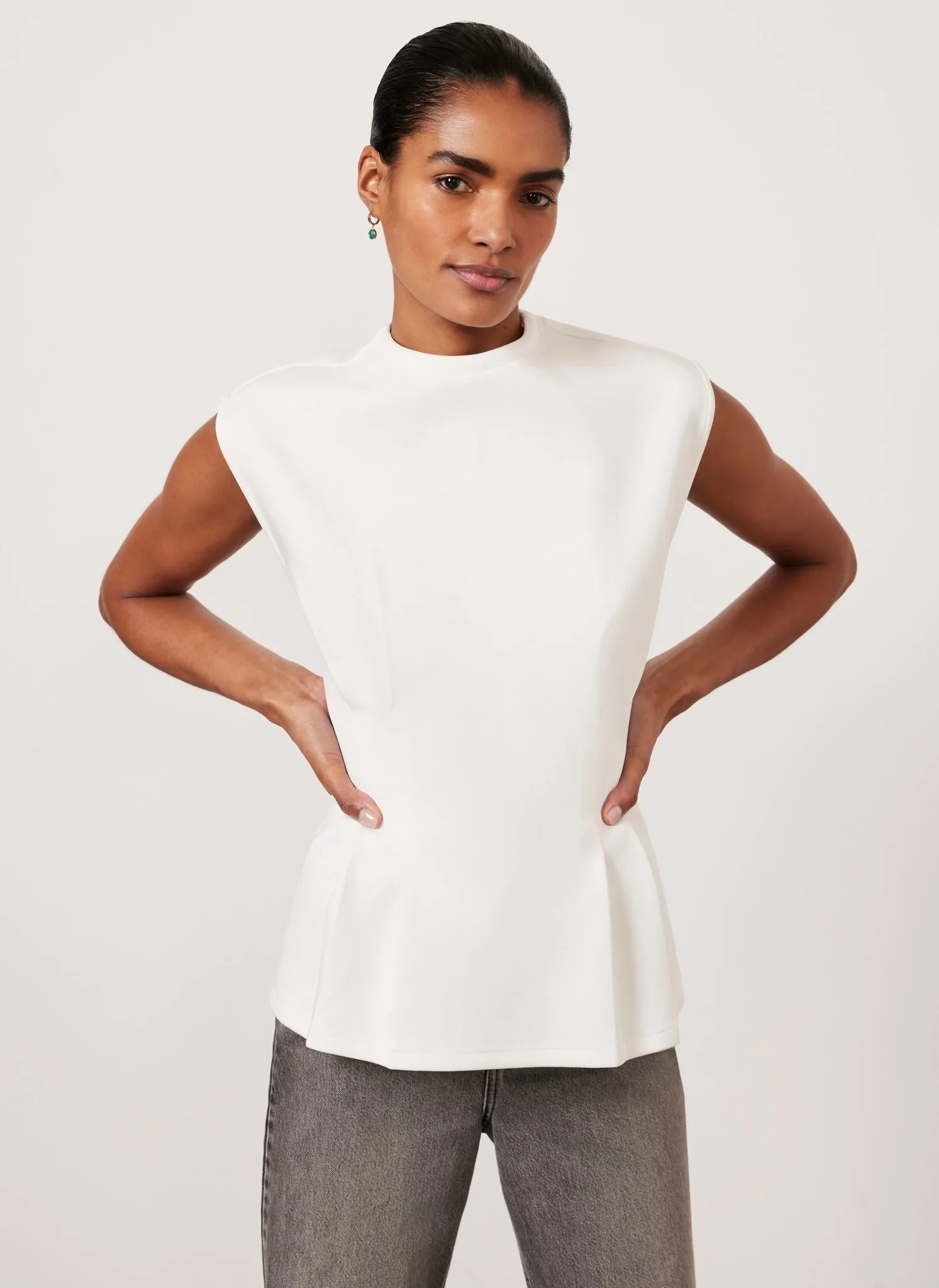 White Cotton Blend Seam T-Shirt sold by Mint Velvet product image thumbnail 4