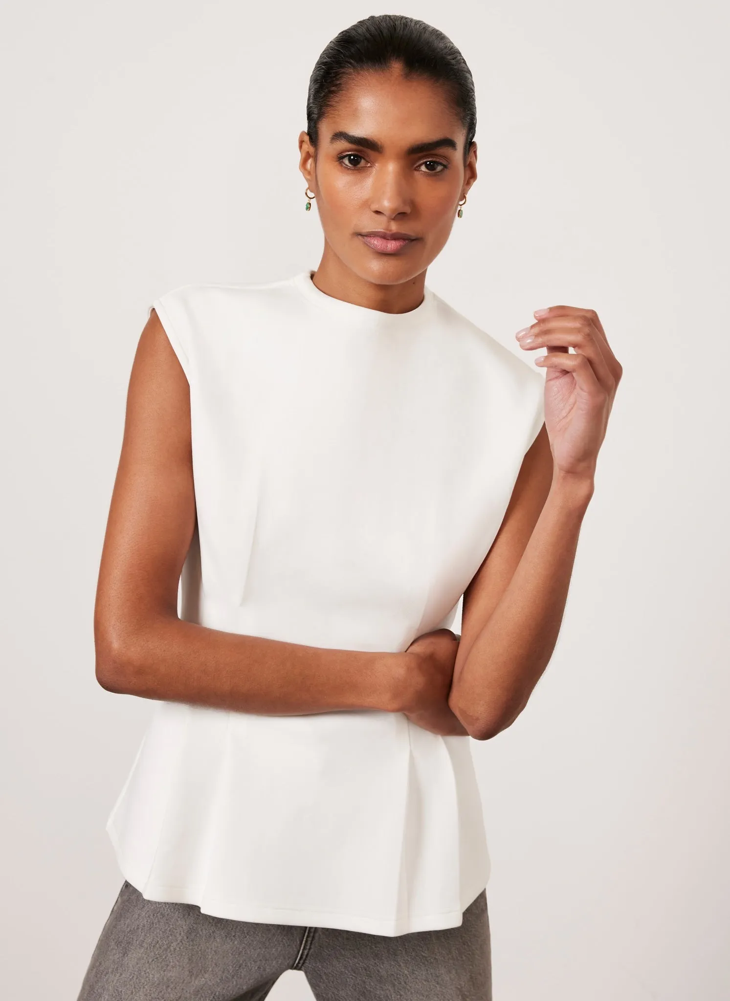 White Cotton Blend Seam T-Shirt sold by Mint Velvet