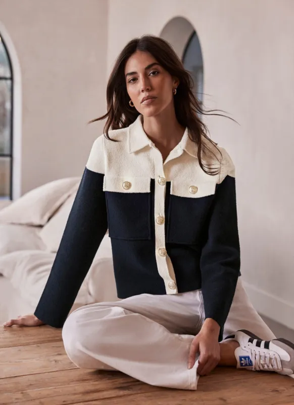 Navy Cotton Blend Tie Sleeve Jumper sold by Mint Velvet