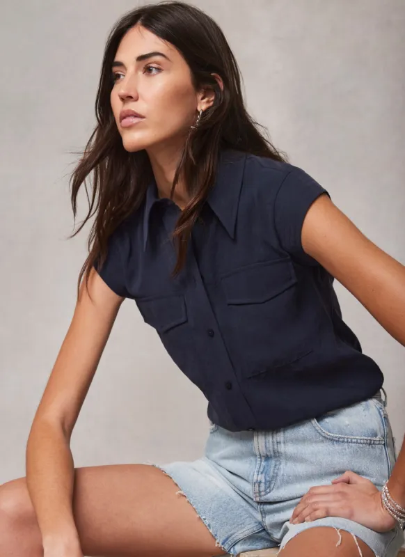 Navy Sleeveless Utility Shirt sold by Mint Velvet