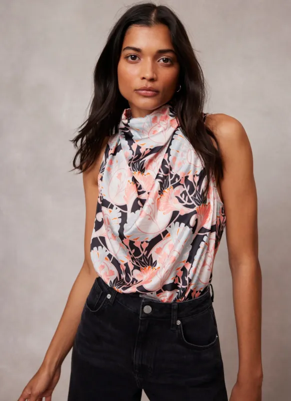 Black Floral Print Satin Halter Top sold by Mint Velvet