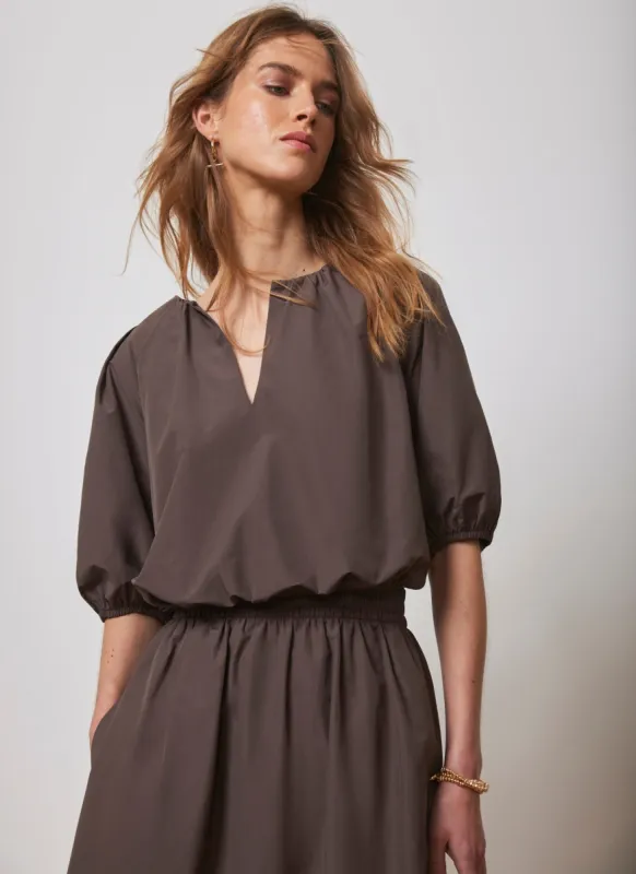 Brown Cotton Puff Sleeve Top sold by Mint Velvet