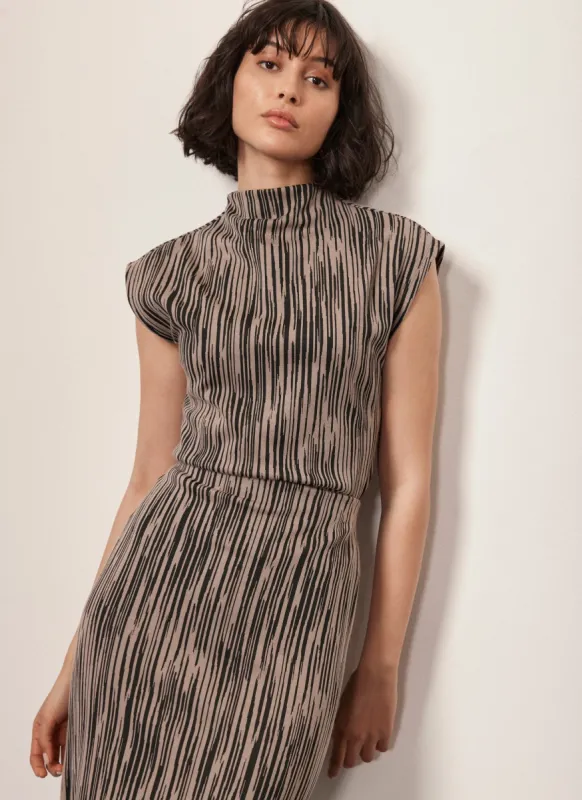 Black Jacquard Striped High Neck Top sold by Mint Velvet