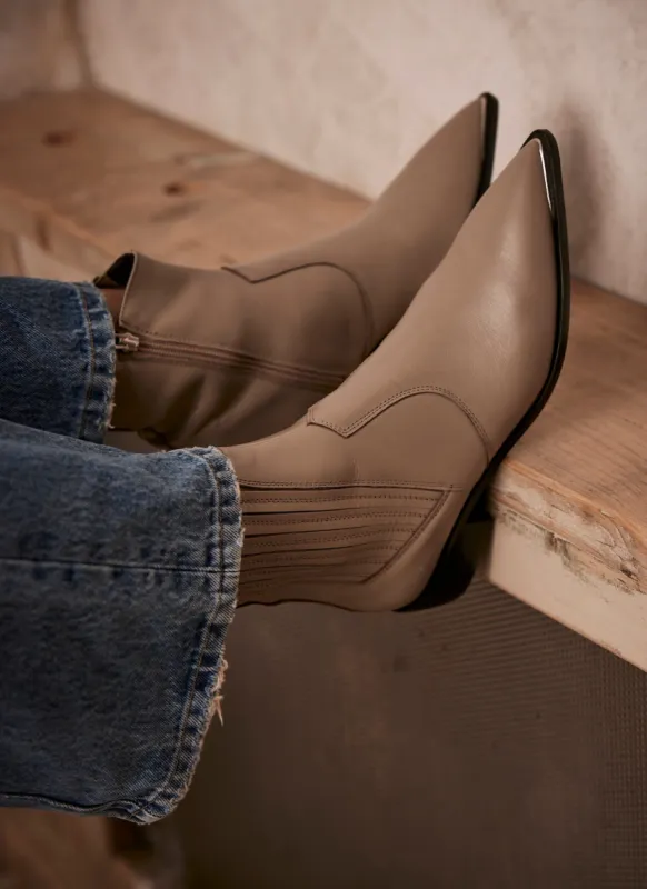 Taupe Leather Western Ankle Boots sold by Mint Velvet