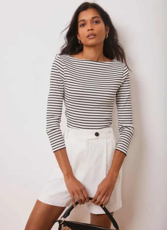 White Striped Wide Neck Top sold by Mint Velvet