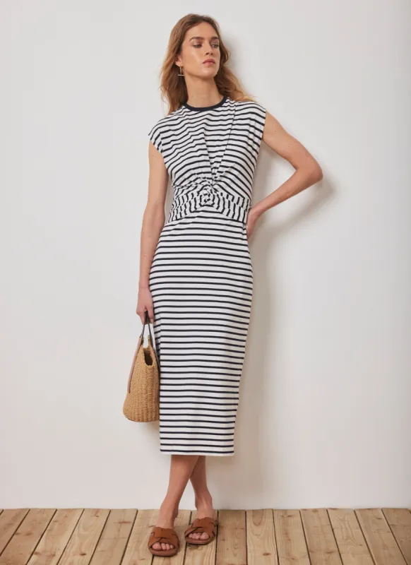Navy Stripe Jersey Twist Midi Dress sold by Mint Velvet