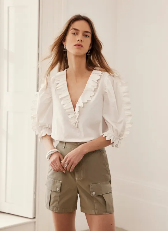 White Cotton Scallop Trim Blouse sold by Mint Velvet