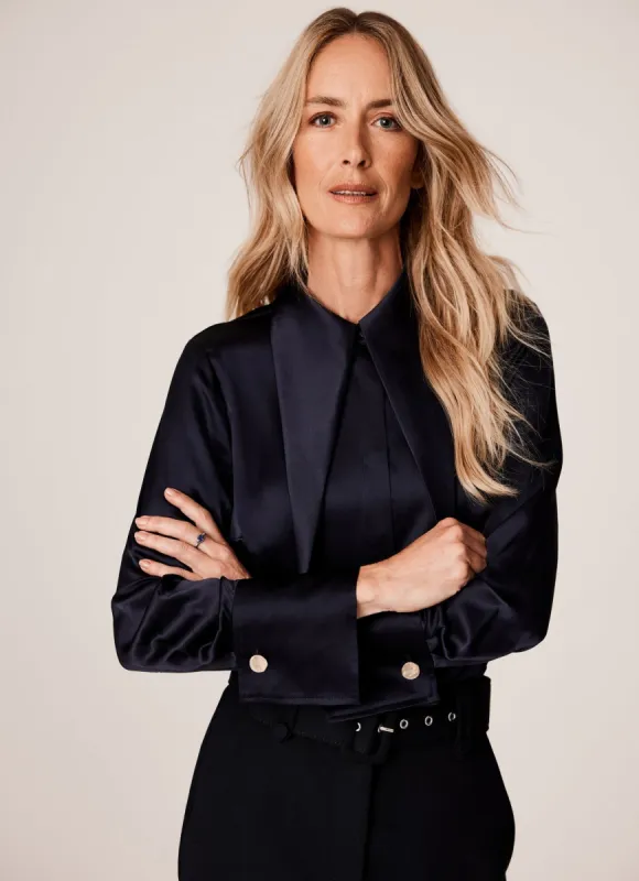 Navy Silk Statement Shirt sold by Mint Velvet