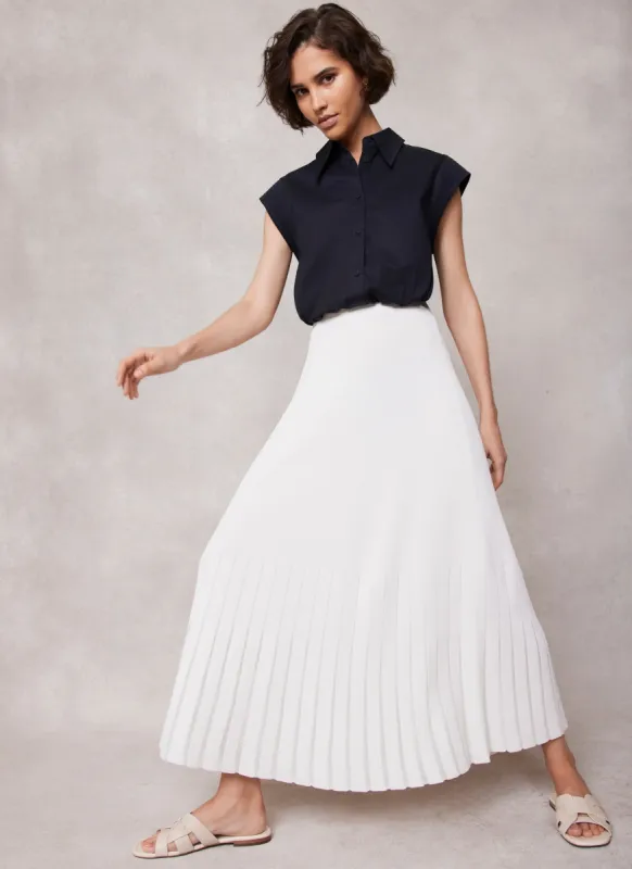 White Ribbed Striped Midi Skirt sold by Mint Velvet