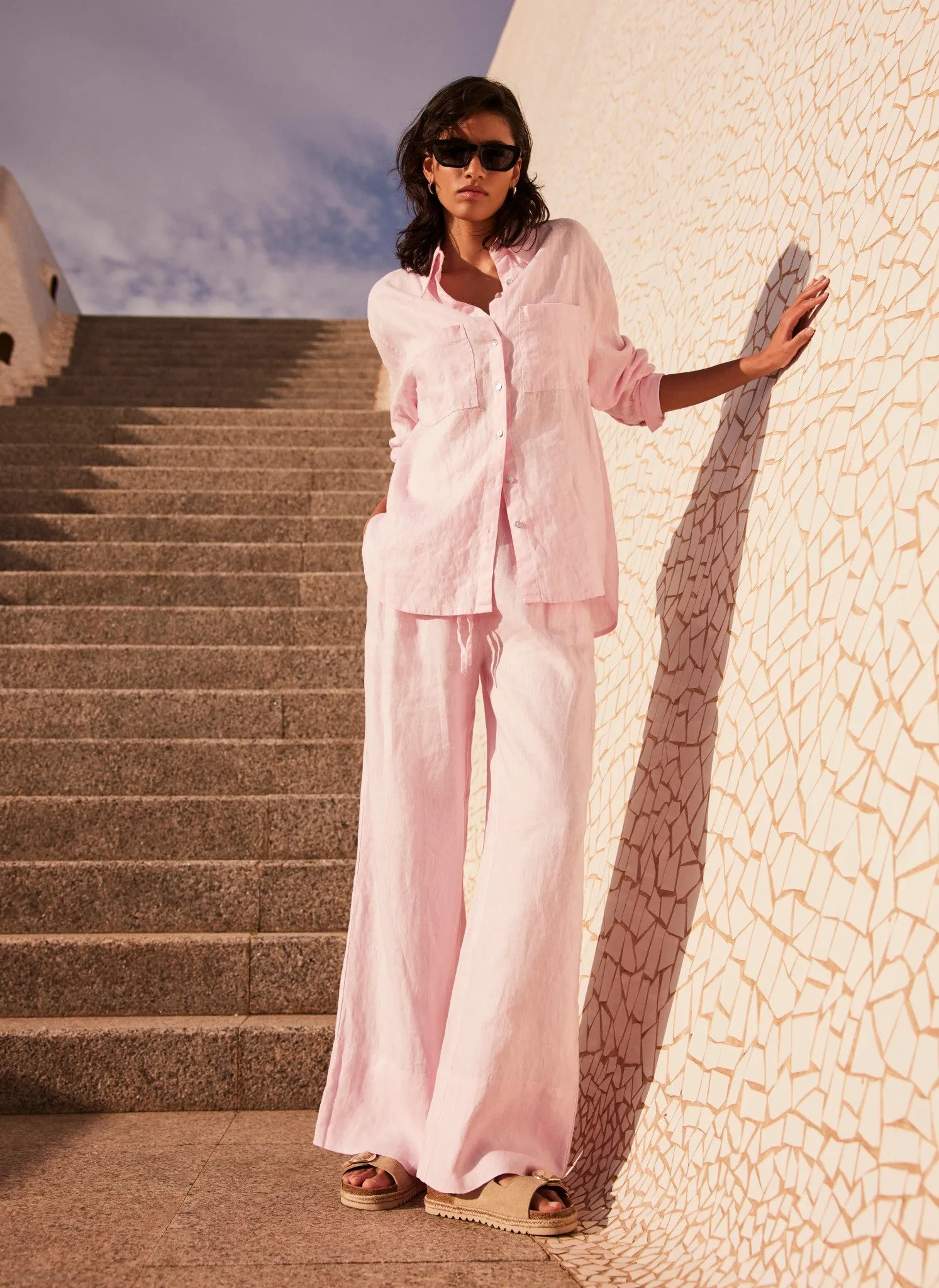 Pink Linen Wide Leg Trousers sold by Mint Velvet product image thumbnail 3