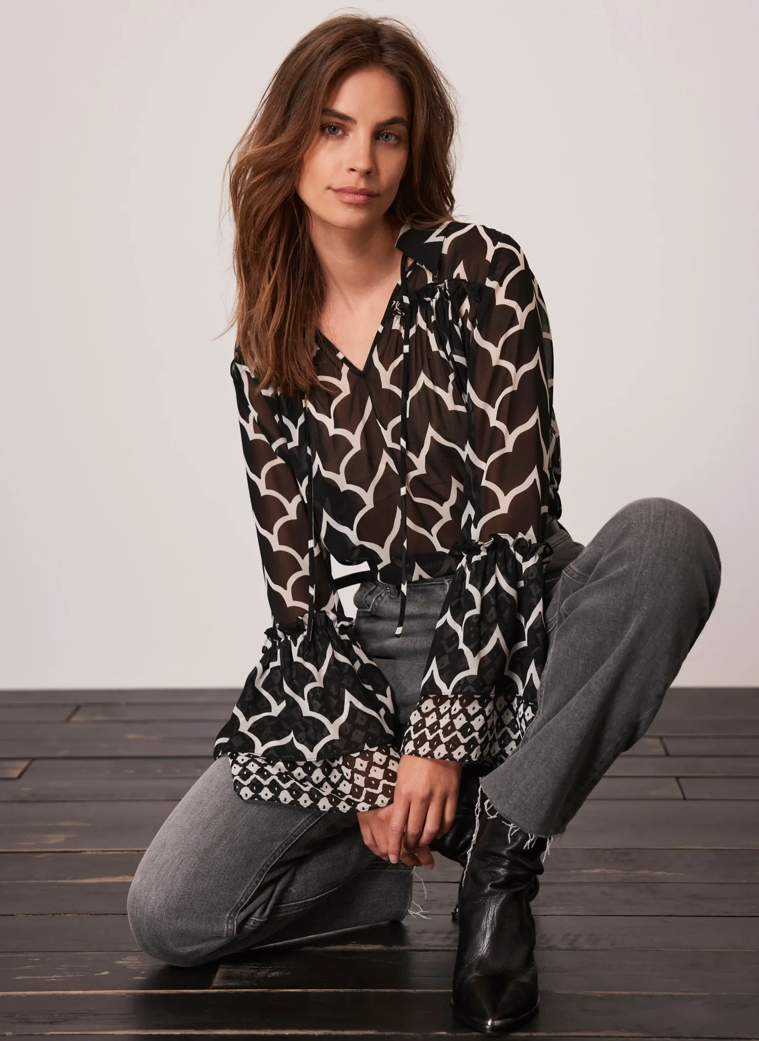 Black Printed Tied Shirt sold by Mint Velvet