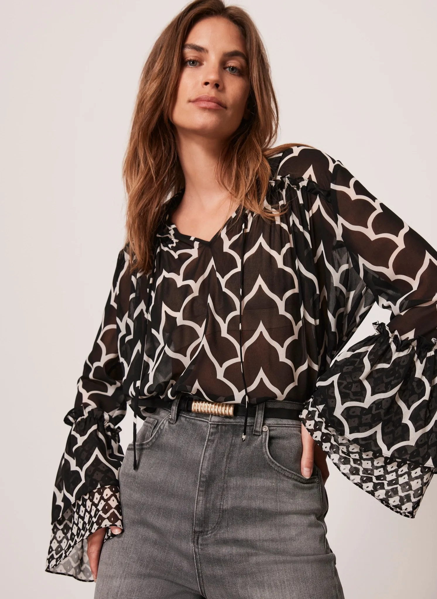 Black Printed Tied Shirt sold by Mint Velvet product image thumbnail 3