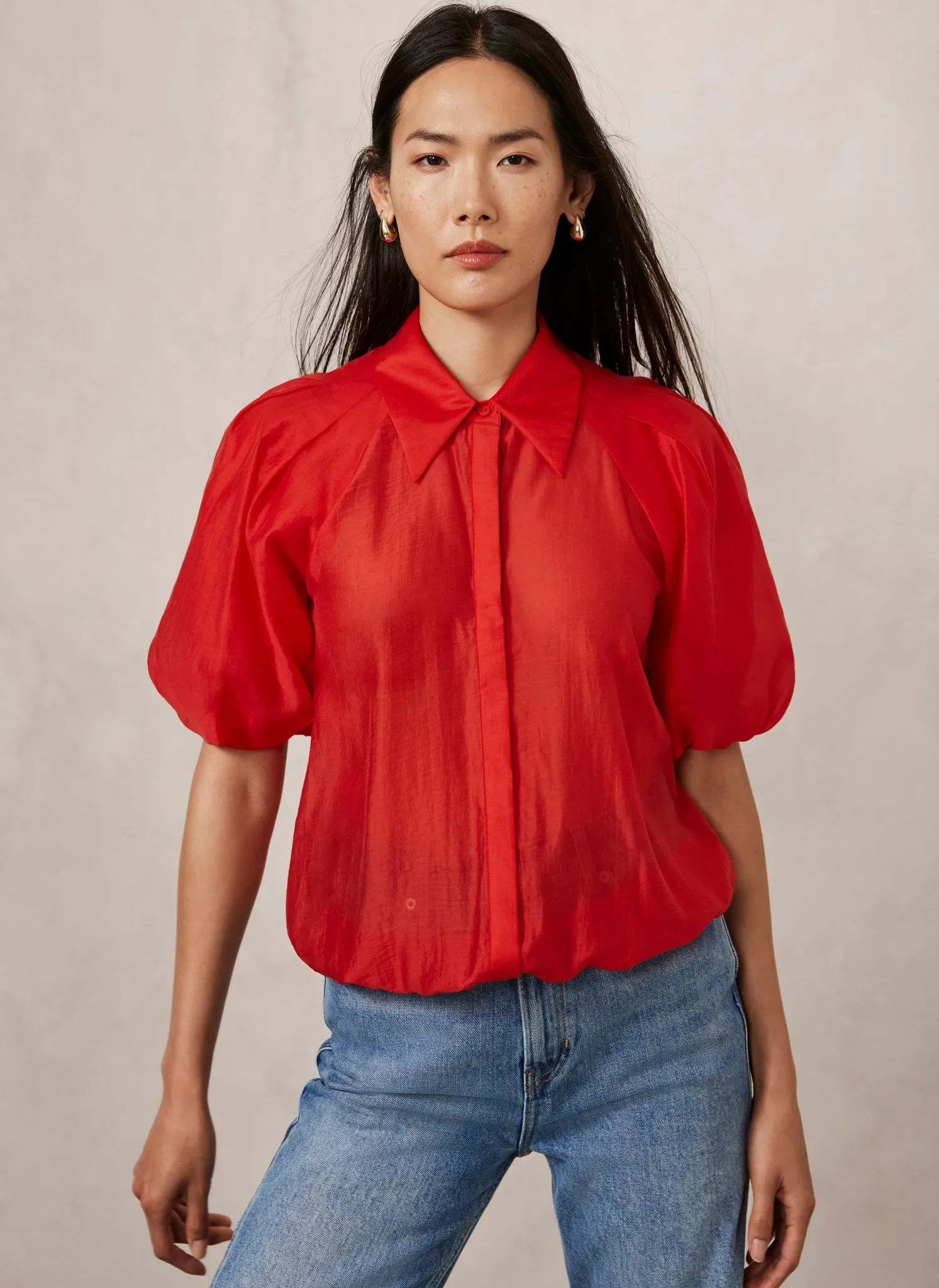 Red Sheer Puff Sleeve Shirt sold by Mint Velvet product image thumbnail 2