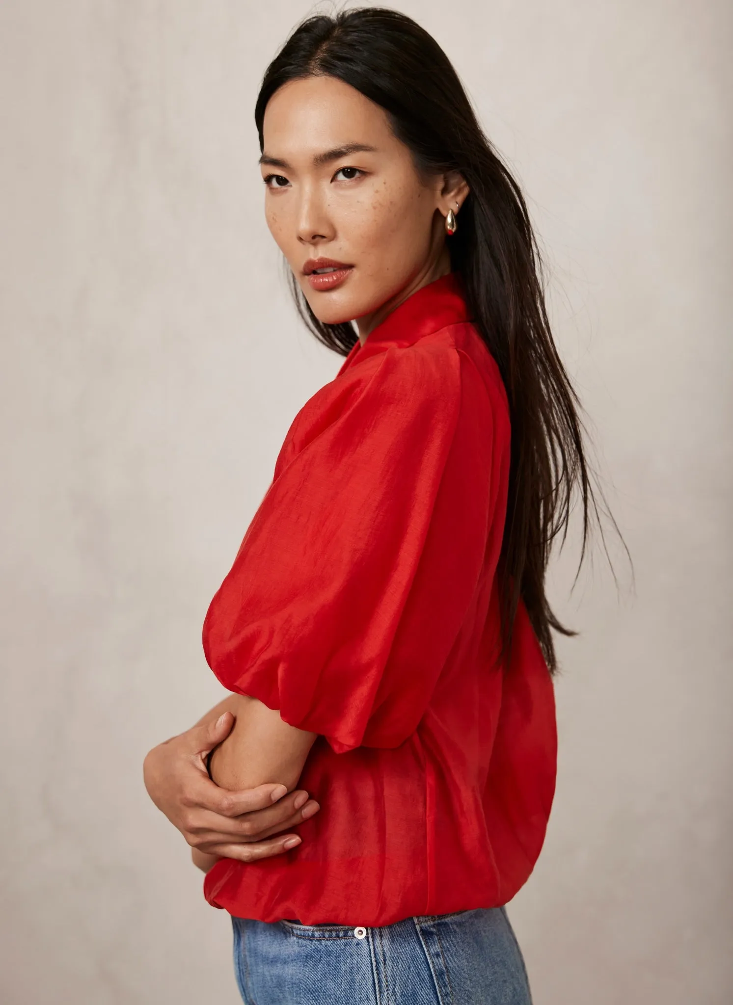 Red Sheer Puff Sleeve Shirt sold by Mint Velvet product image thumbnail 4