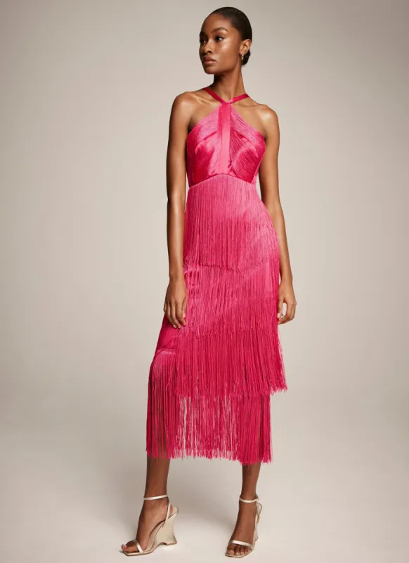 Pink Fringe Halter Midi Dress sold by Mint Velvet