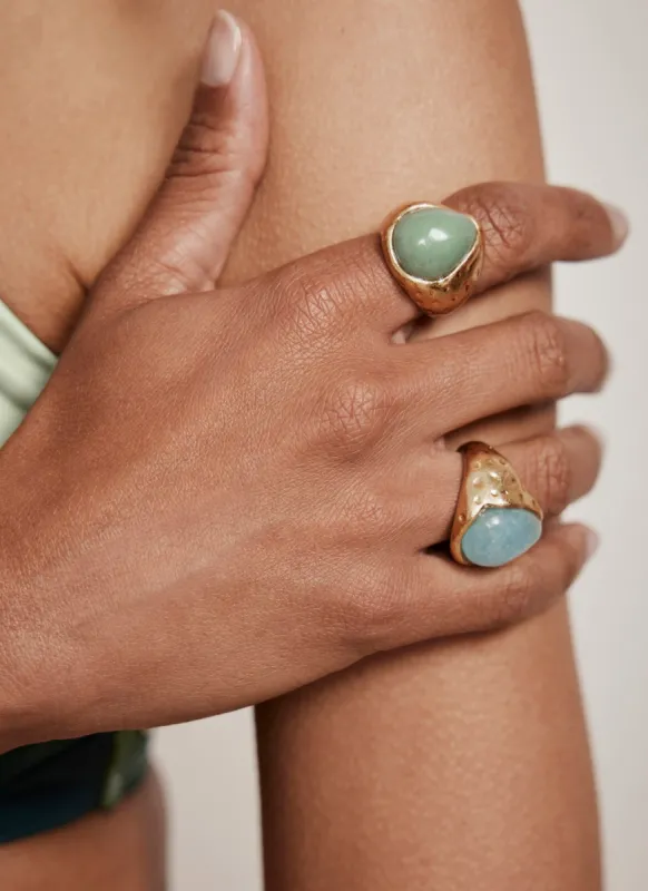 Gold Tone Green Stone Ring sold by Mint Velvet