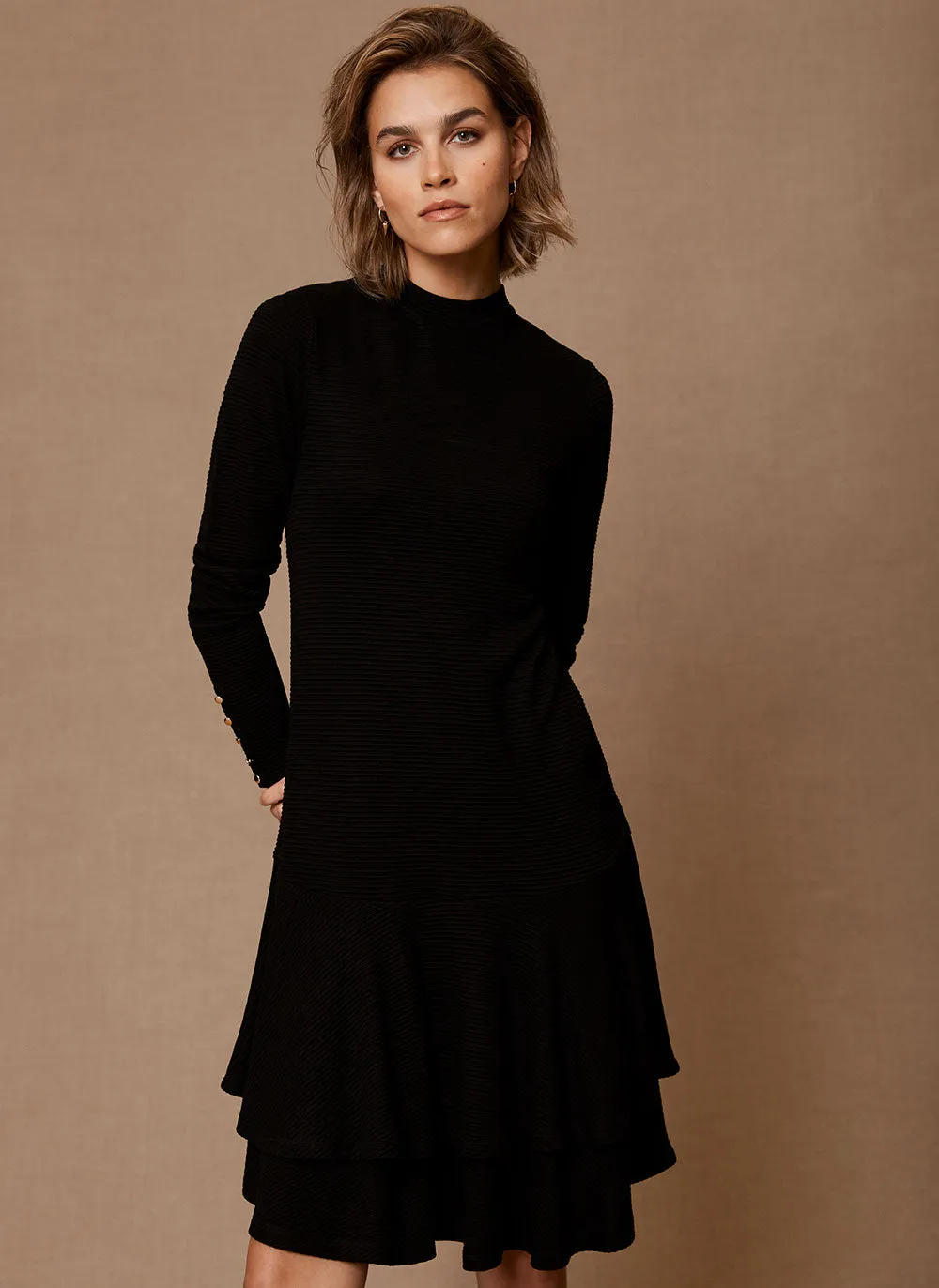 Black Jersey Tiered Mini Dress sold by Mint Velvet