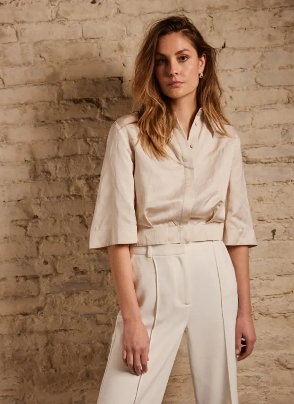 Cream Coated Cropped Shirt sold by Mint Velvet