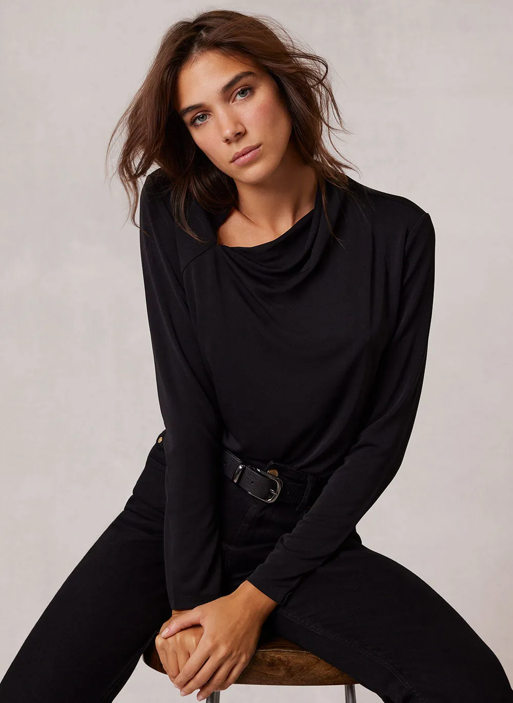 Black Long Sleeve Ruched Top sold by Mint Velvet