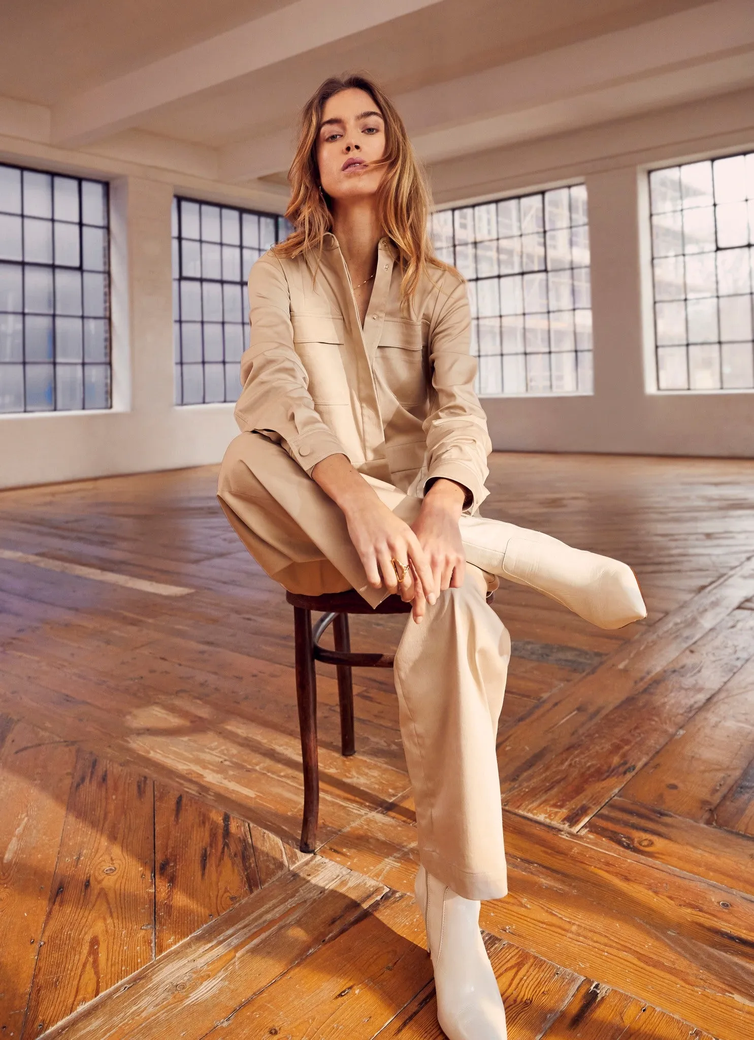 unoa 【Plie Sleeve】 NUDIE BEIGE × BLACK Beige Utility Jumpsuit | Parallel