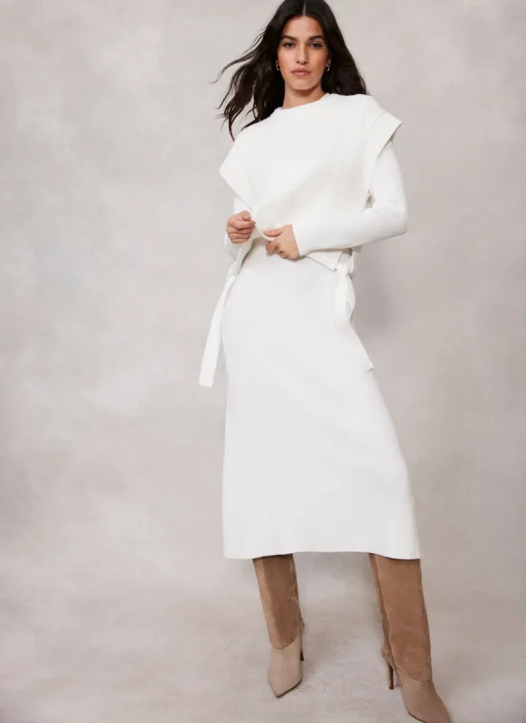 Cream Cotton Blend Layered Midi Dress sold by Mint Velvet