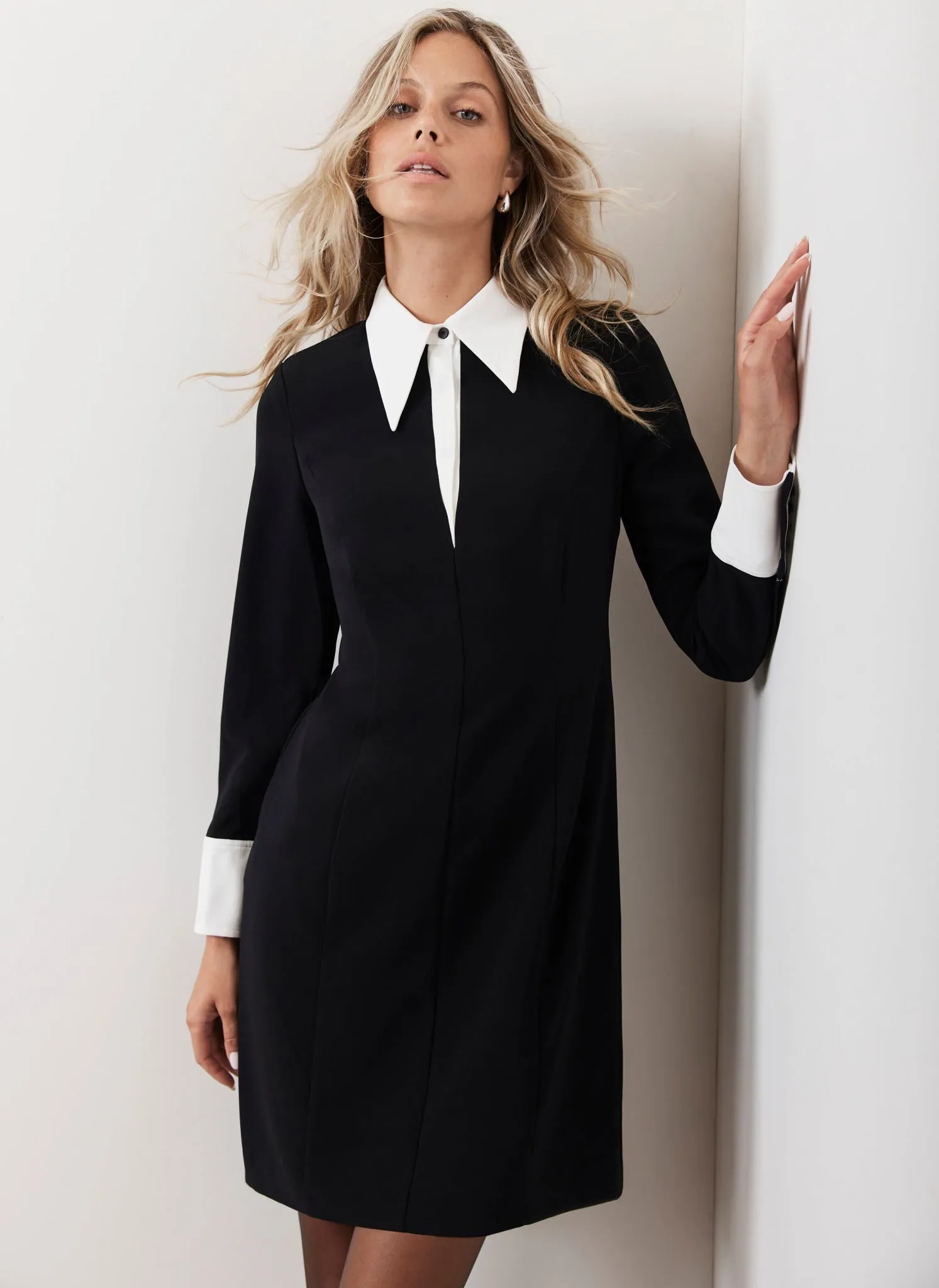 Black Statement Collar Mini Dress sold by Mint Velvet