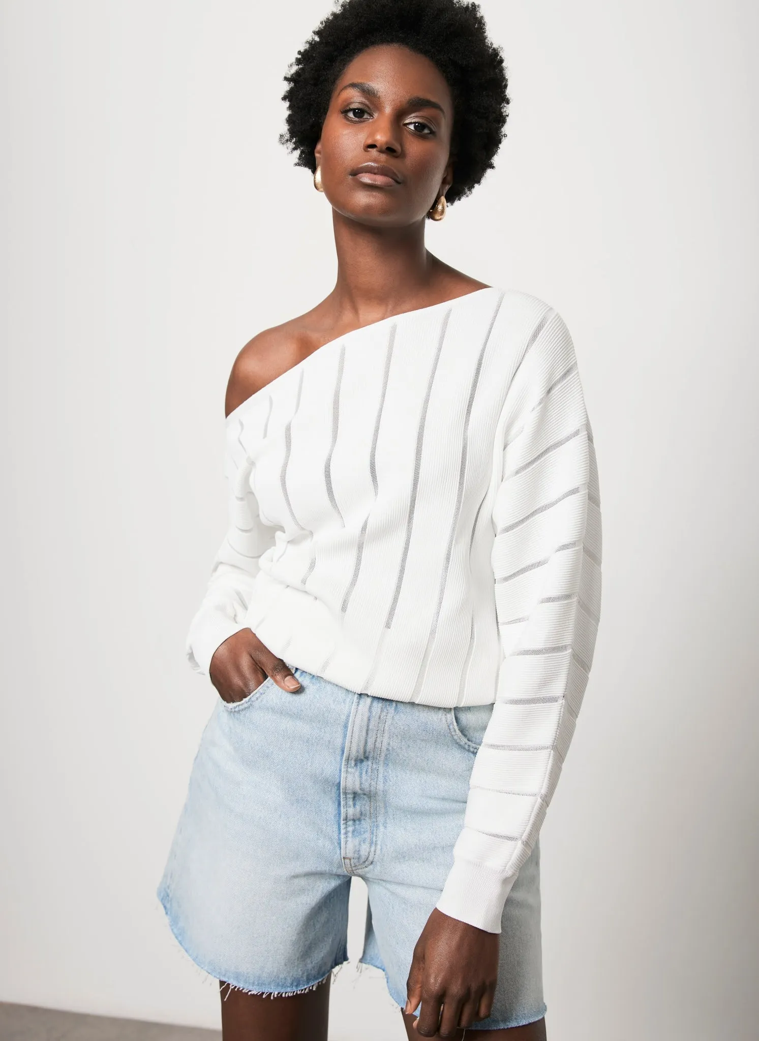 White Stripe Batwing Jumper sold by Mint Velvet