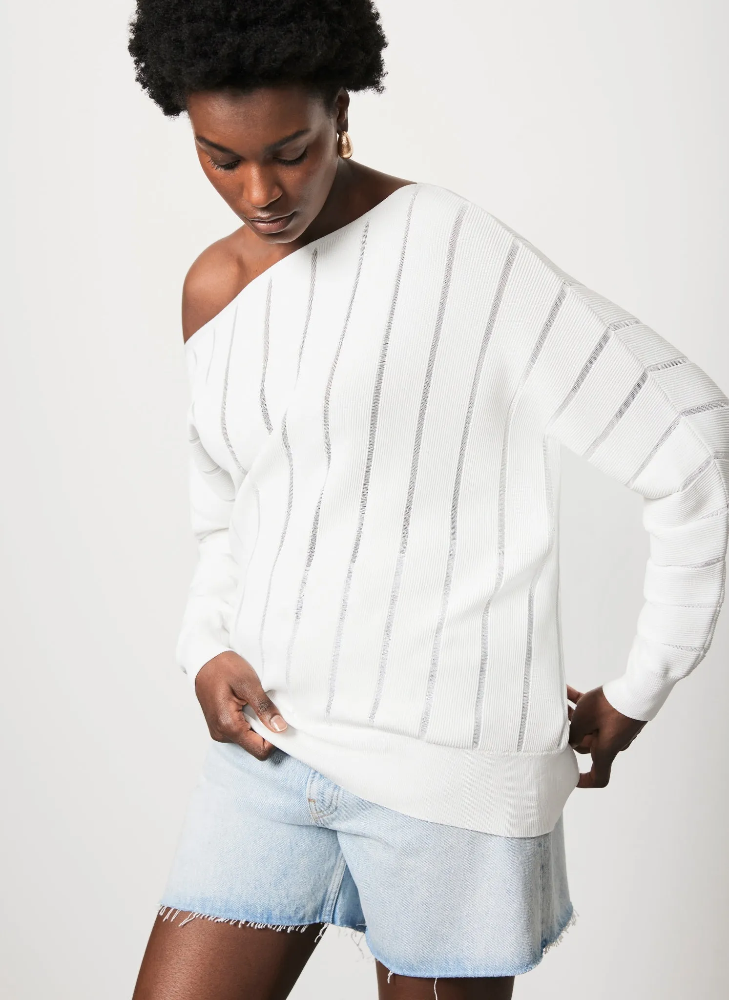 White Stripe Batwing Jumper sold by Mint Velvet product image thumbnail 4