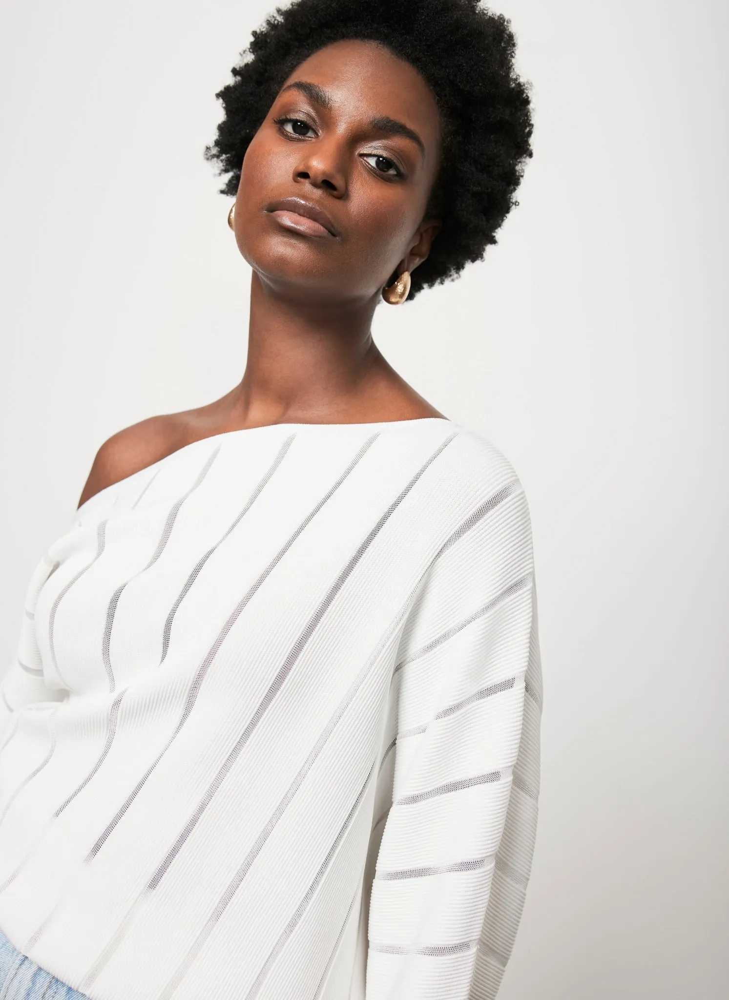 White Stripe Batwing Jumper sold by Mint Velvet product image thumbnail 2