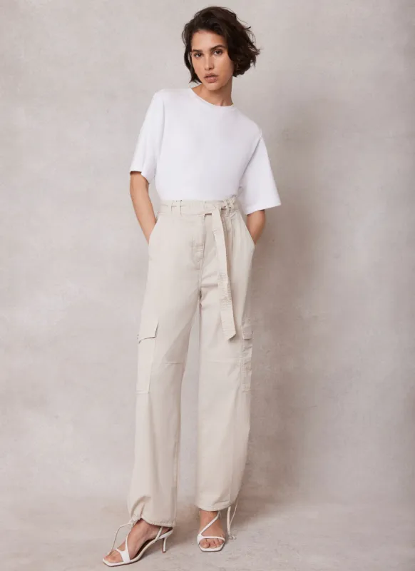 Neutral Cotton Cargo Trousers made by Mint Velvet