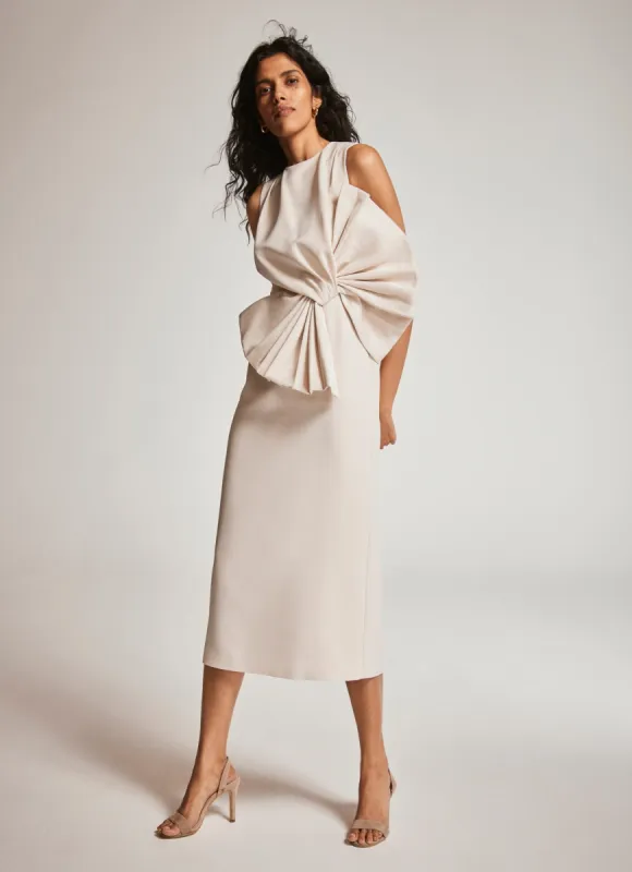 Cream Bow Detail Midi Dress sold by Mint Velvet