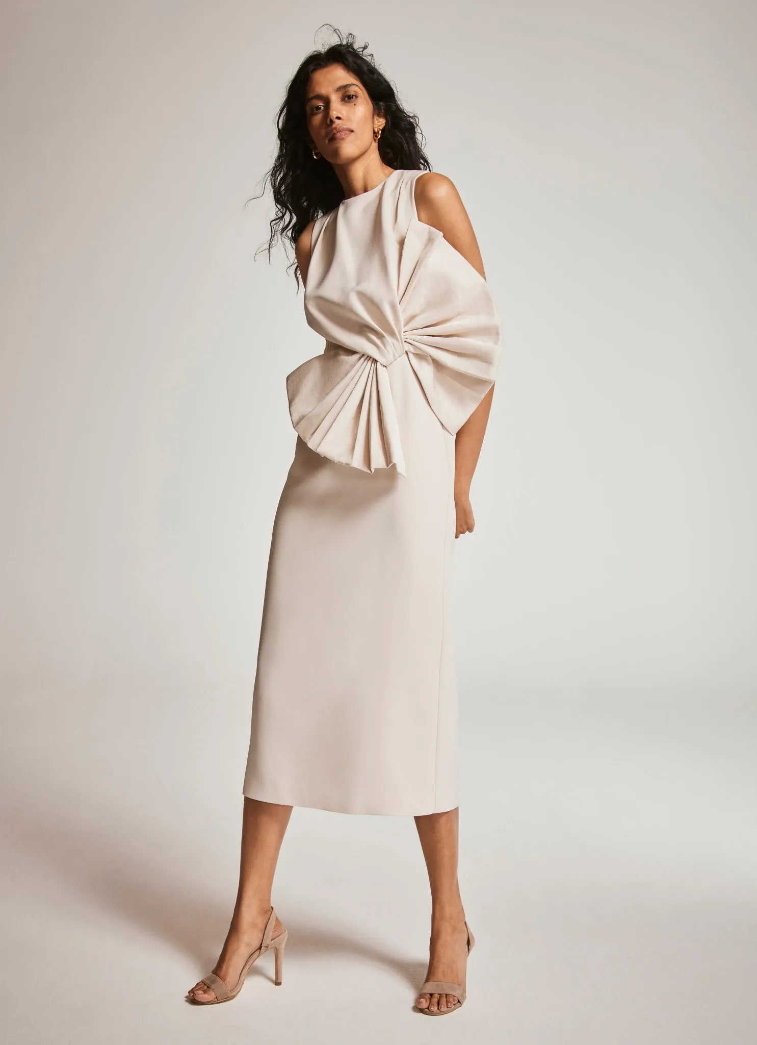 Cream Bow Detail Midi Dress sold by Mint Velvet