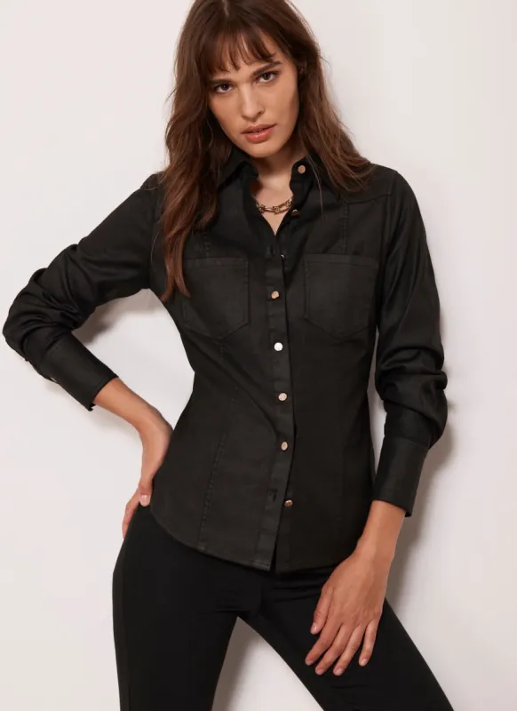 Black Coated Denim Shirt sold by Mint Velvet