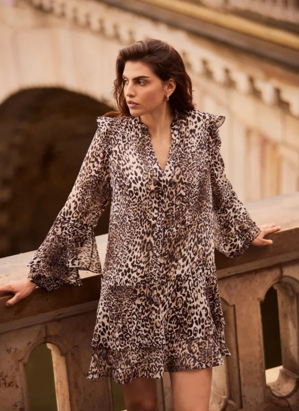 Leopard Print Ruffle Mini Dress sold by Mint Velvet