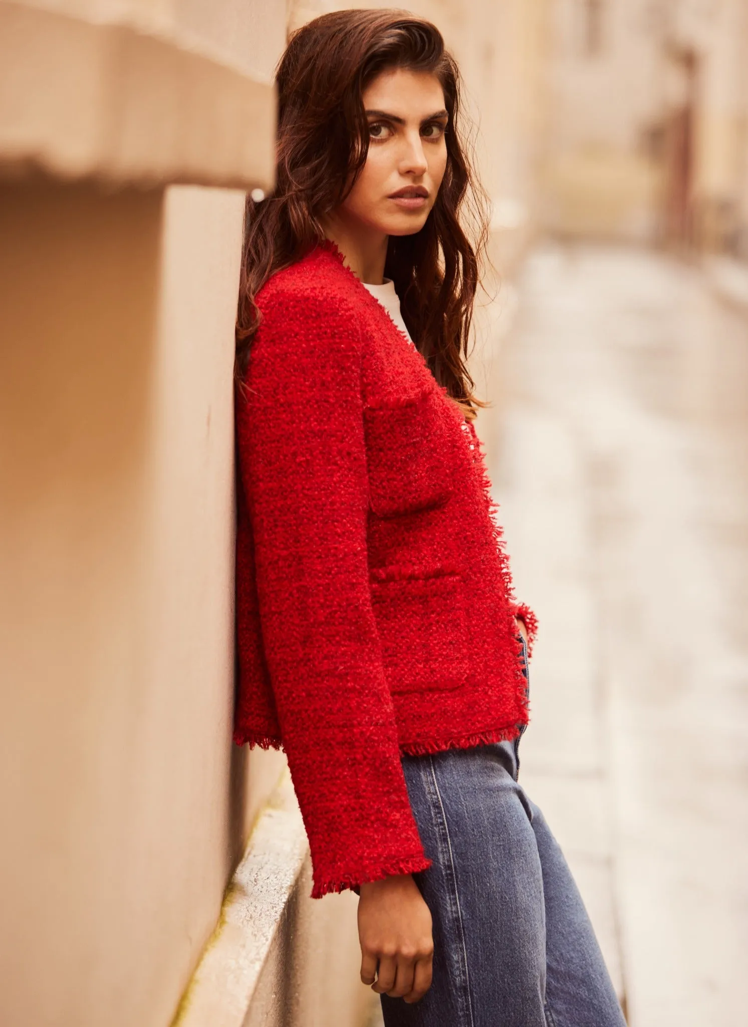 Red Wool Blend Boucle Jacket sold by Mint Velvet product image thumbnail 3