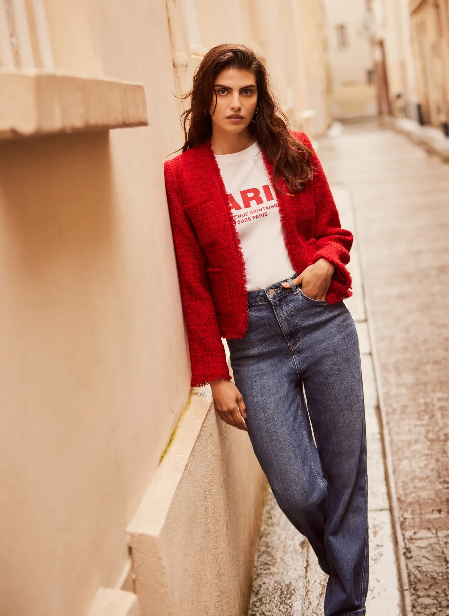 Red Wool Blend Boucle Jacket sold by Mint Velvet product image thumbnail 2