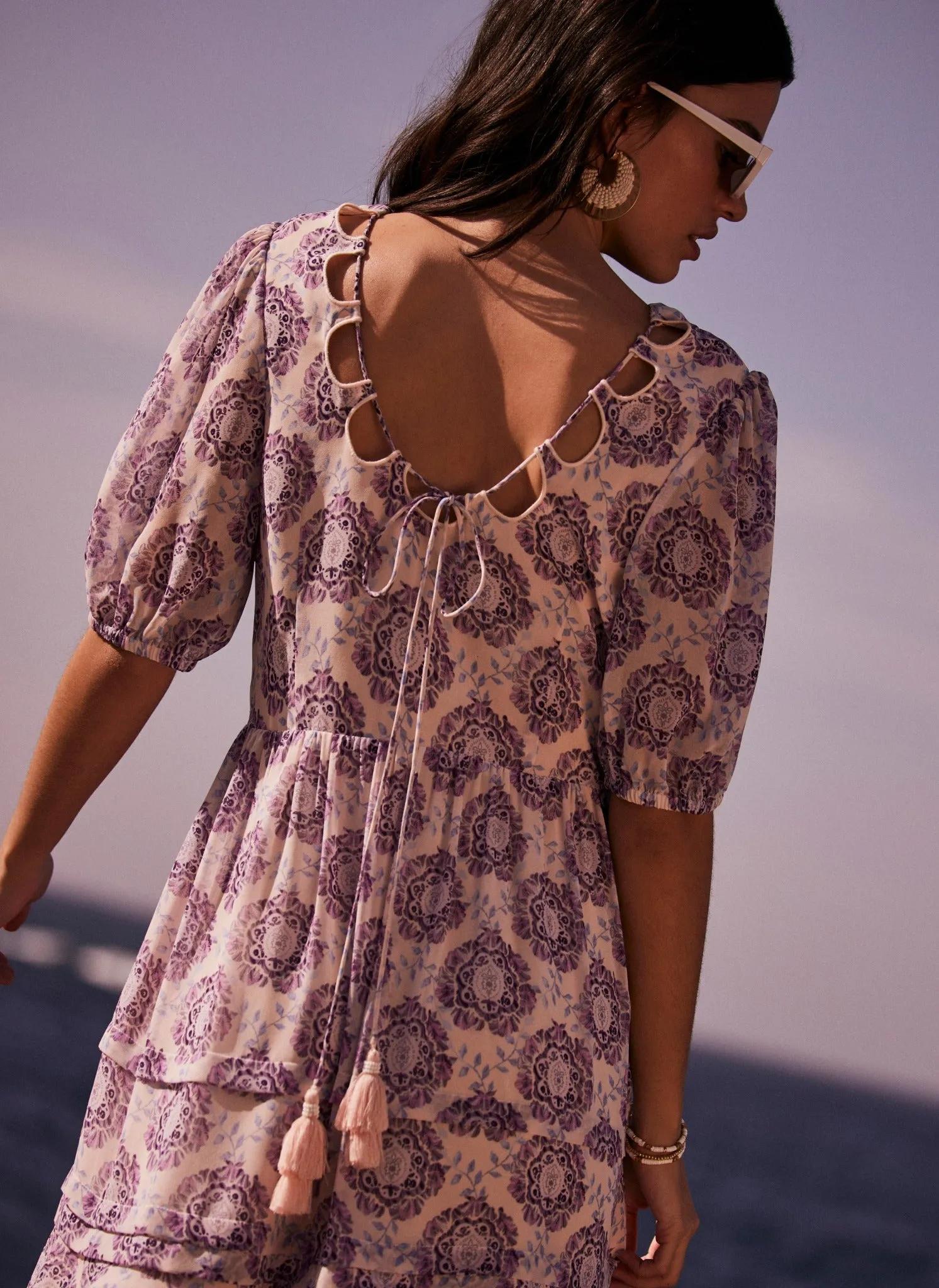 Lilac Floral Pleat Mini Dress sold by Mint Velvet product image thumbnail 5