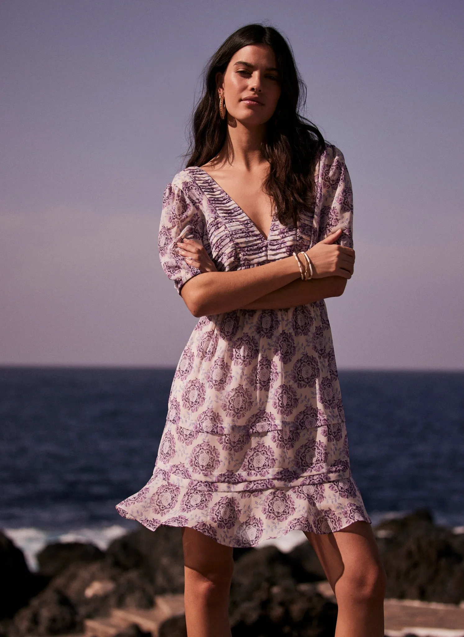Lilac Floral Pleat Mini Dress sold by Mint Velvet product image thumbnail 4