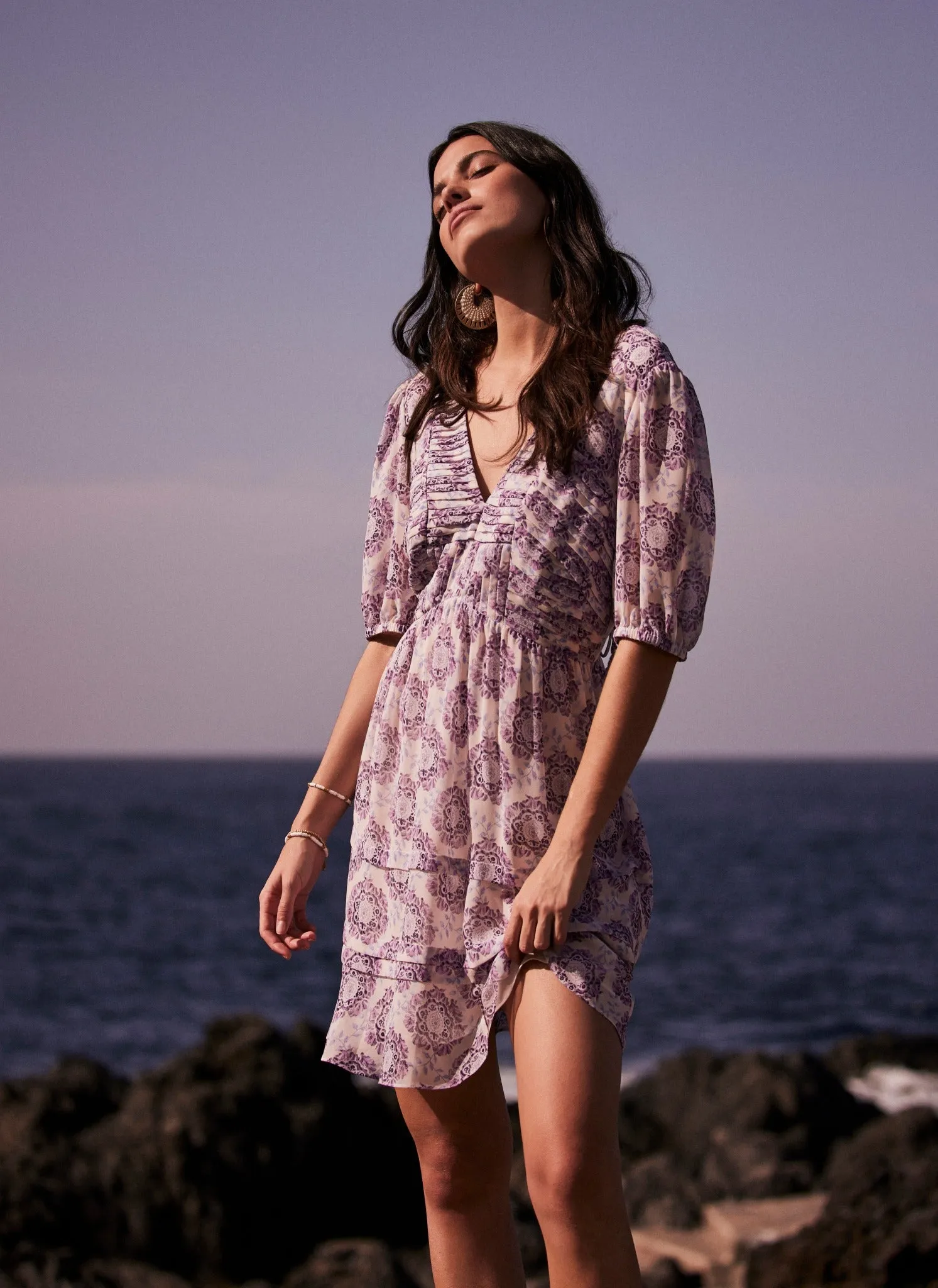 Lilac Floral Pleat Mini Dress sold by Mint Velvet product image thumbnail 3