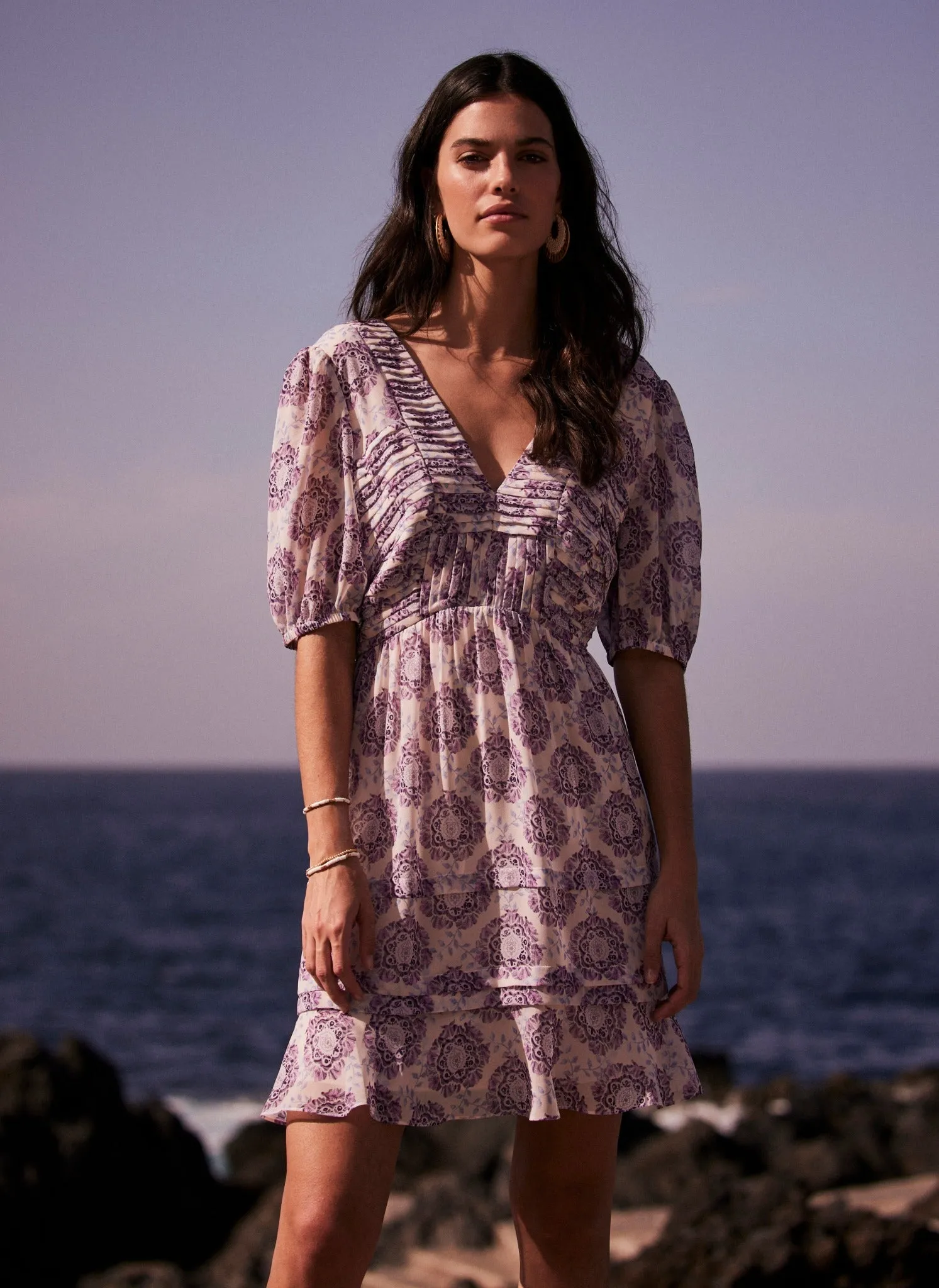 Lilac Floral Pleat Mini Dress sold by Mint Velvet product image thumbnail 2