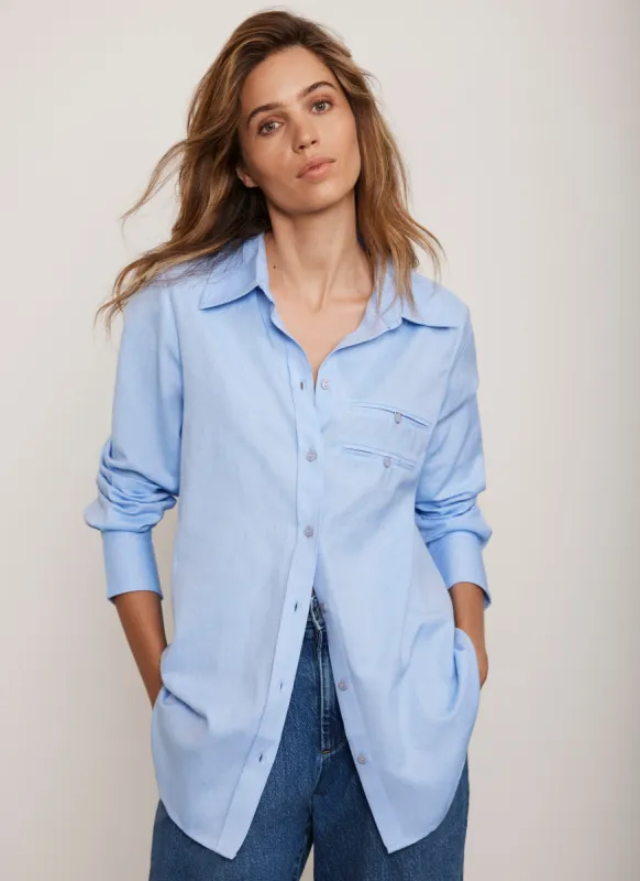 Blue Pocket Detail Long Sleeved Cotton Shirt sold by Mint Velvet
