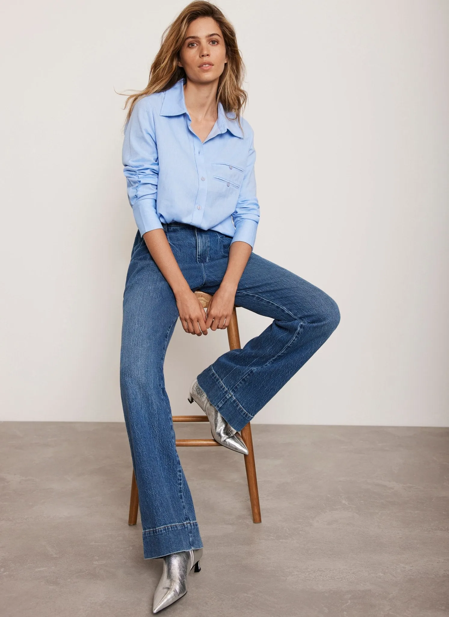 Blue Pocket Detail Long Sleeved Cotton Shirt sold by Mint Velvet product image thumbnail 3