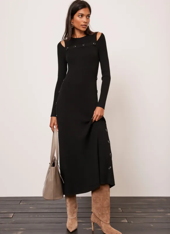 Black Cotton Blend Button Midi Dress sold by Mint Velvet