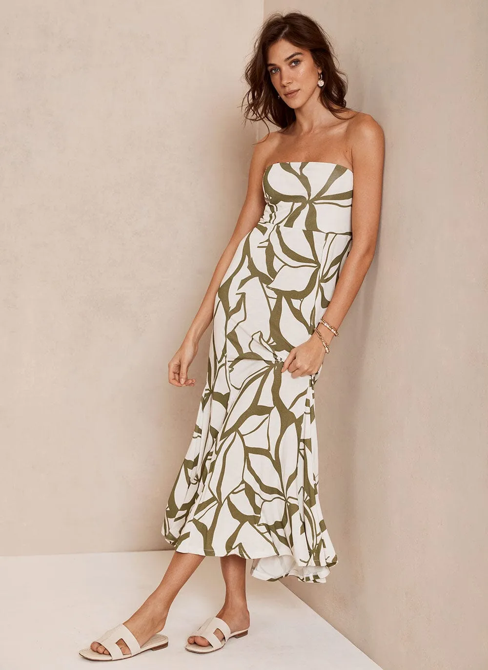 Zoe Print Bandeau Midi Dress sold by Mint Velvet