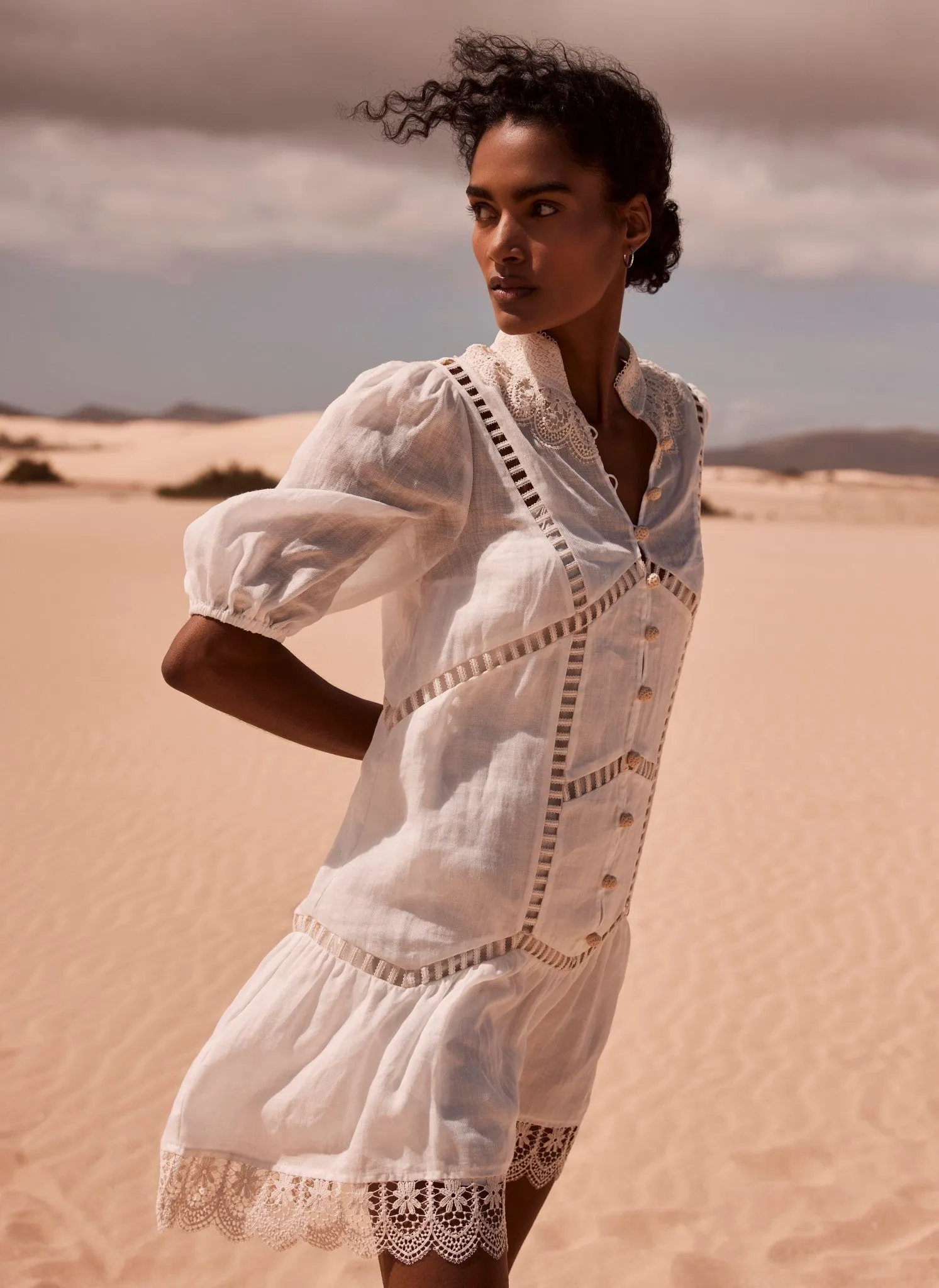 White Embroidered Mini Dress sold by Mint Velvet