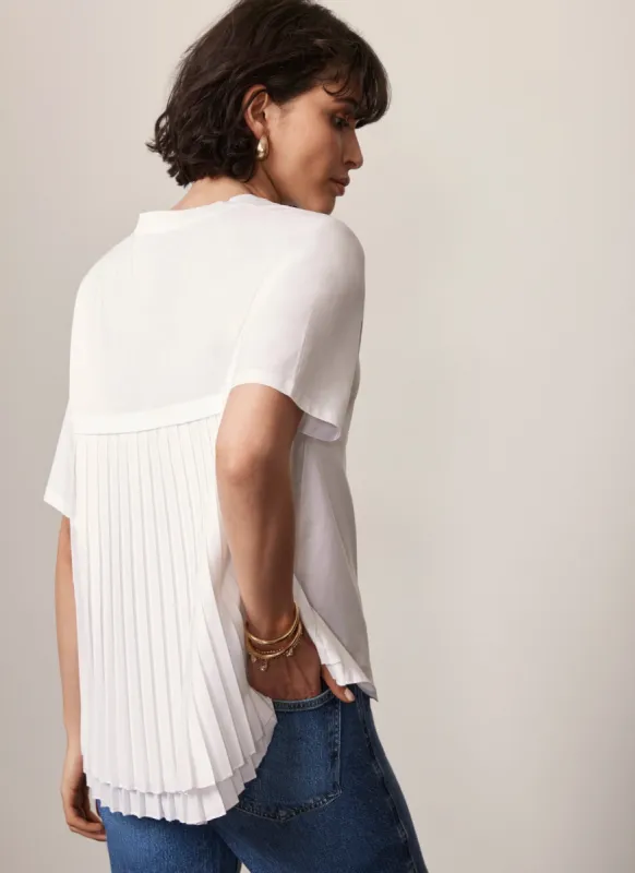 White Cotton Blend Pleated T-Shirt sold by Mint Velvet