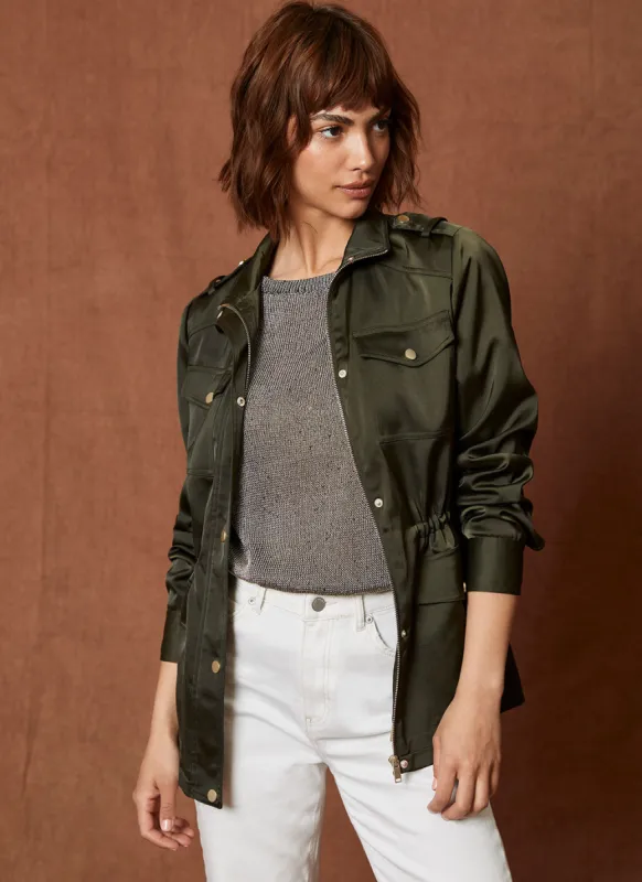 Khaki Satin Utility Jacket sold by Mint Velvet
